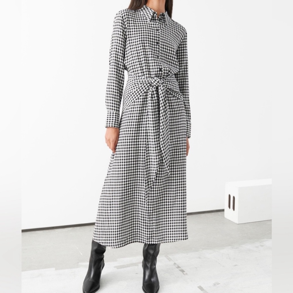 NWT & Other Stories Gingham Waist Tie Midi Dress